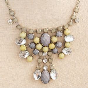 Bib statement choker necklace silver clear, gray, & yellow stones NY Collection